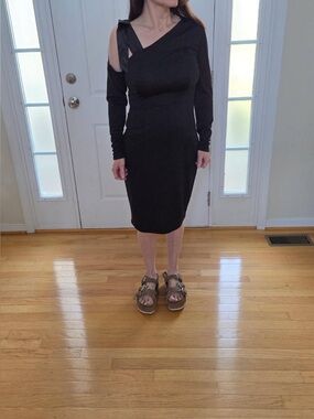 zeagoo Black One-Shoulder Long Sleeve Midi Dress